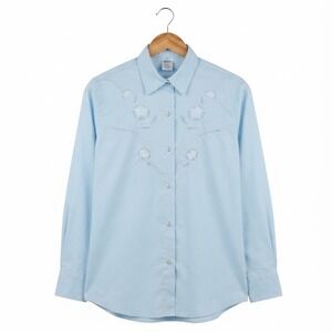 Napoleon Dynamite Light Blue Western Snap Shirt Floral Embroidered Small Cosplay
